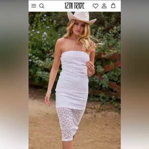 12th Tribe White Floral Appliqué Midi Dress